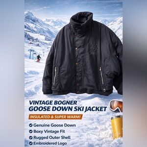 Vintage Bogner Goose Down Insulated Ski Jacket Black Mens Size 48
